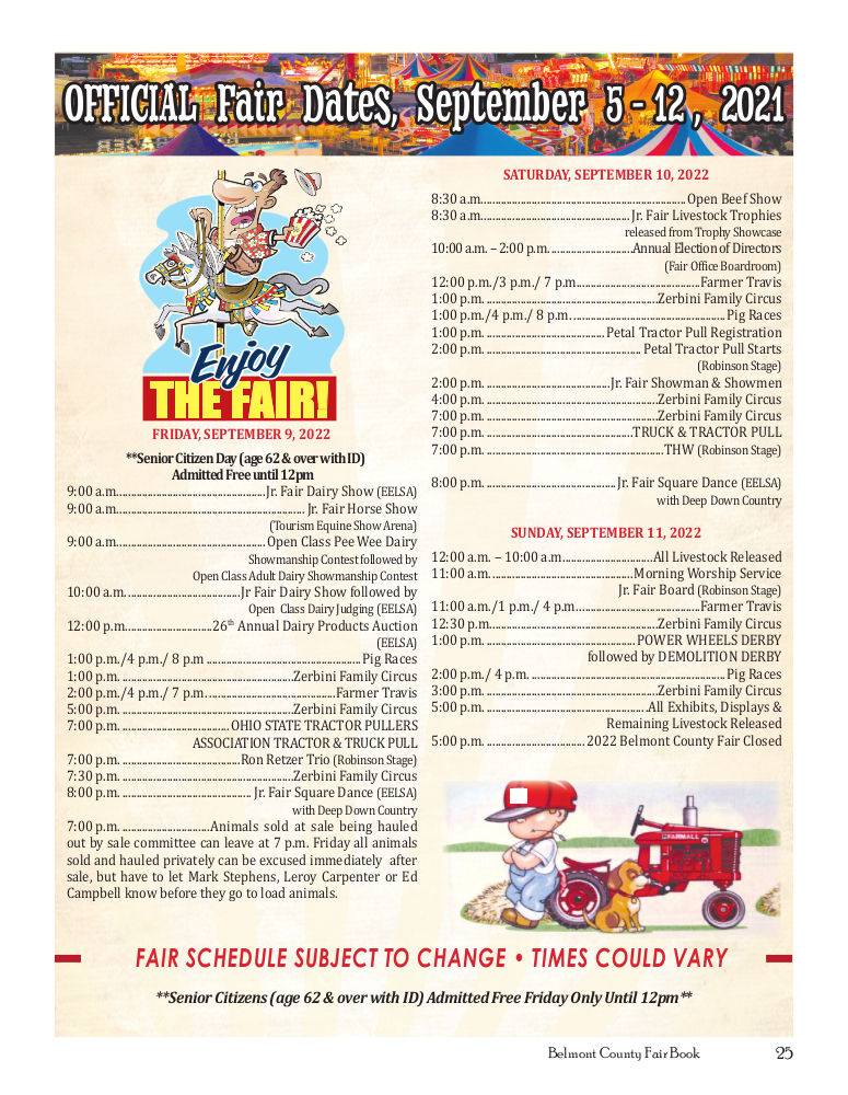 Belmont County Fair Schedule Belmont County Agricultural Society